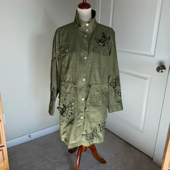 Michael Kors Butterfly-Embroidered Cargo Jacket Green Large - Picture 3 of 11